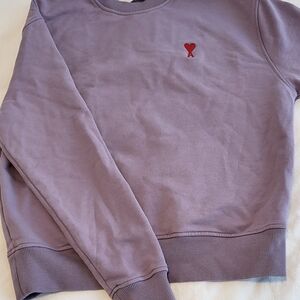 Ami Alexandre Mattiussi Lavender Crewneck Sweatshirt with Red Heart Logo